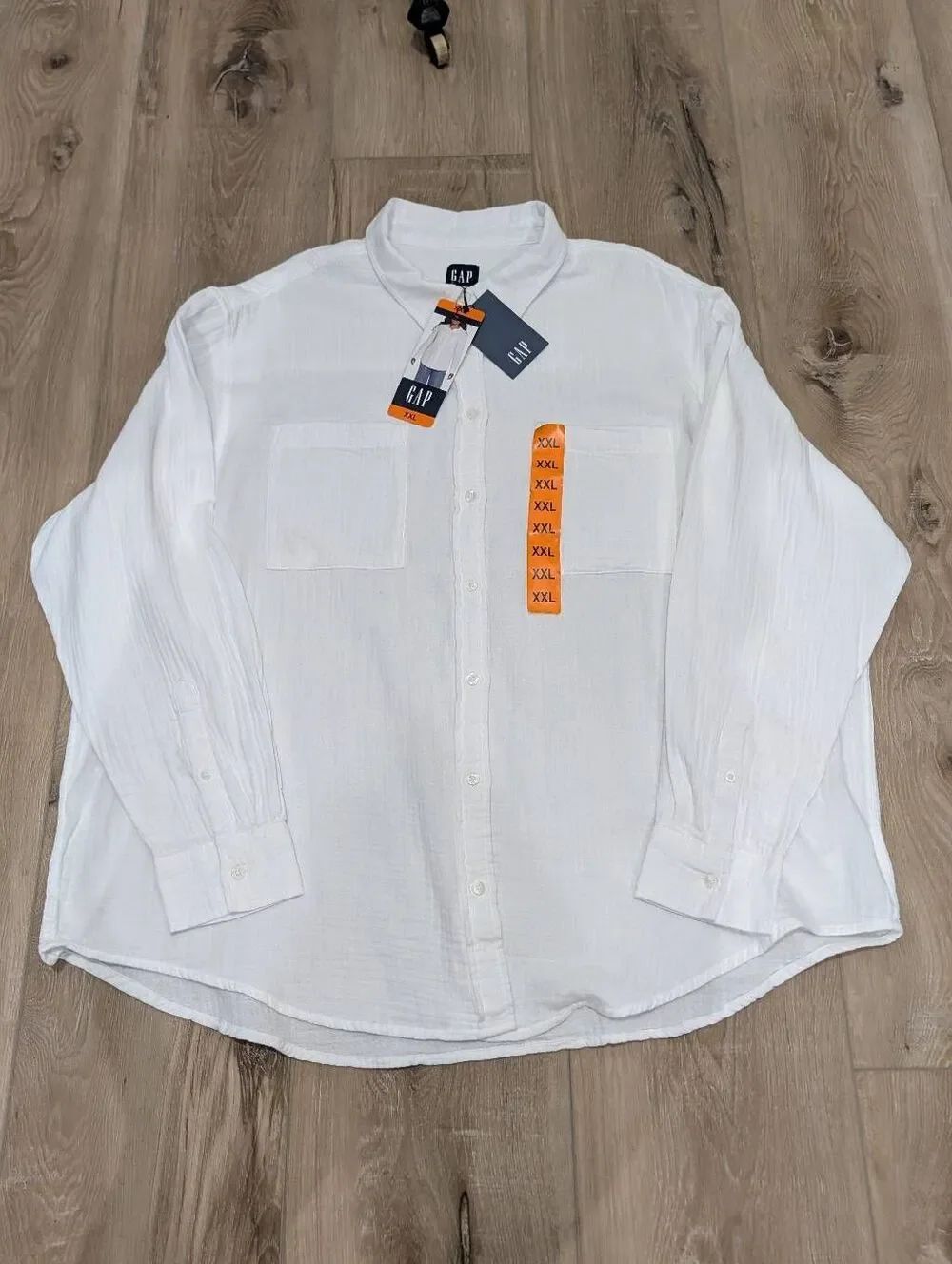 GAP Crinkle Gauze Cotton White Button Down Long Sleeve XXL BNWT Coastal Relaxed